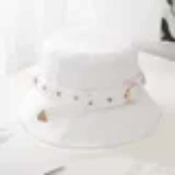 Bucket Hat Gold Buckle White Summer Beach Festival Cool Cotton Cover Vacation - Picture 3 of 4